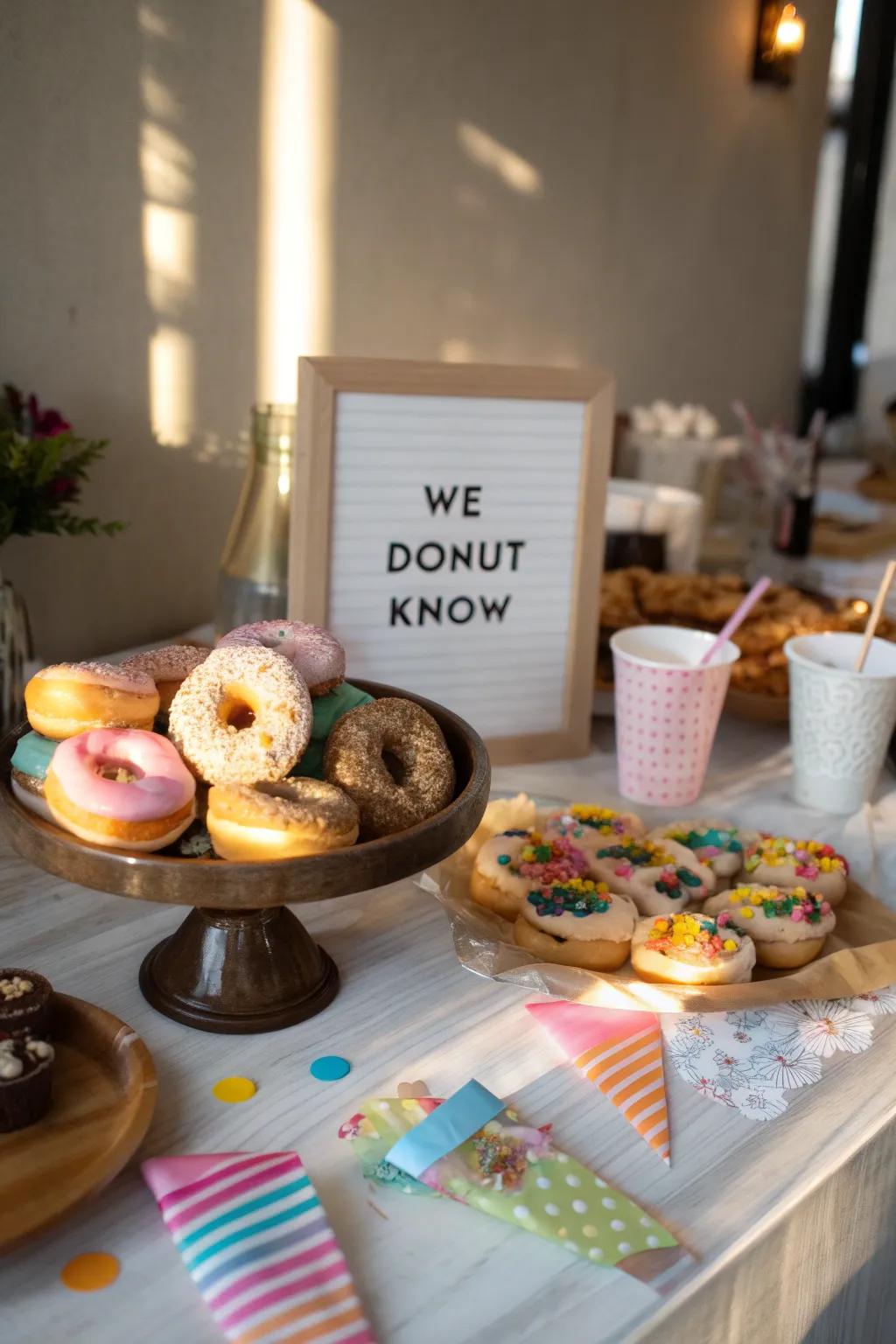 A delightful 'We Donut Know' donut-themed reveal.