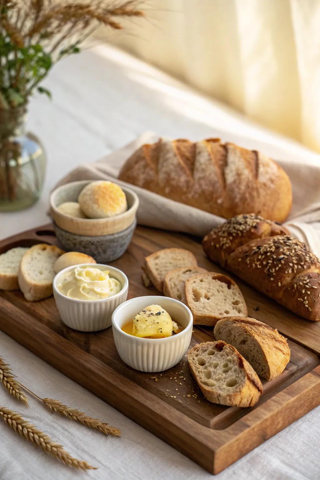 Elevate your dining experience with an artisan bread and butter board, where simplicity meets gourmet elegance.