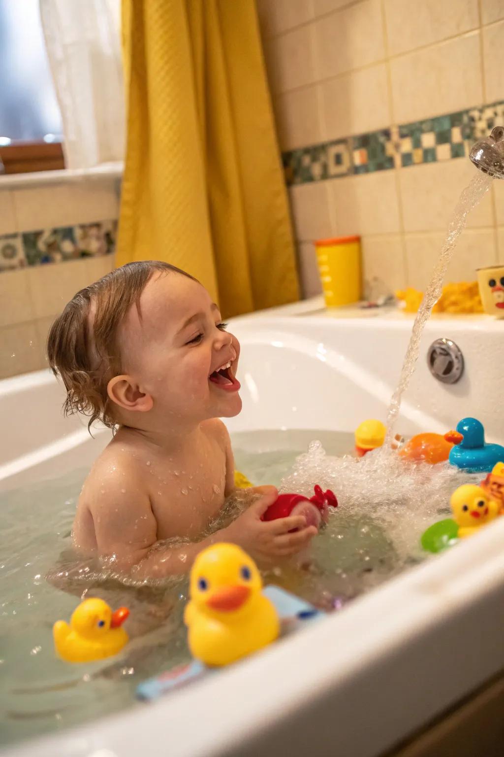 Interactive bath toys make bath time exciting.