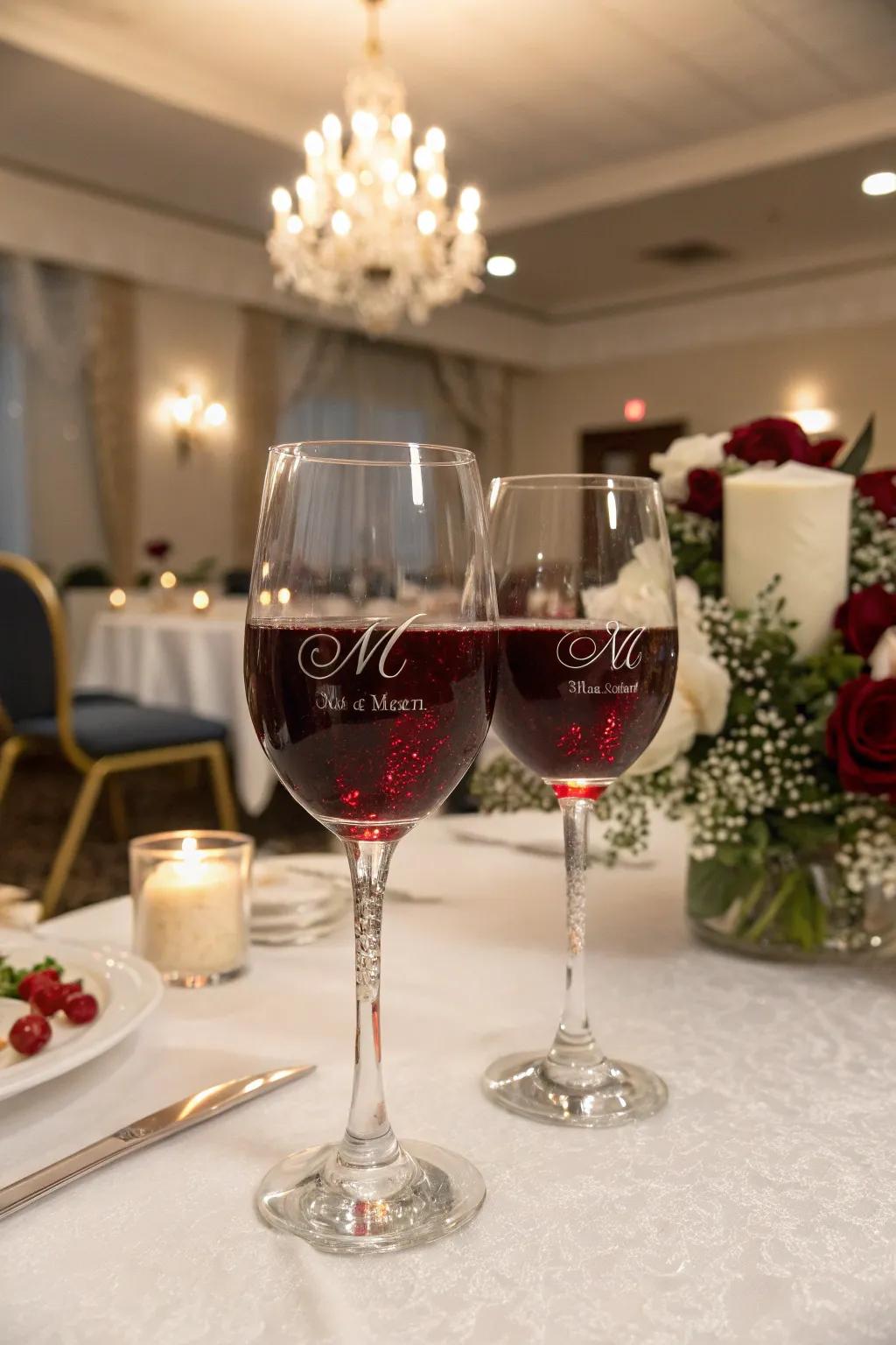 Raise a toast with personalized wine glasses for special moments.