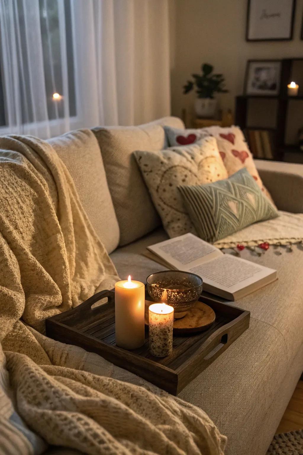 A slate tray and blanket set combines comfort with chic style.