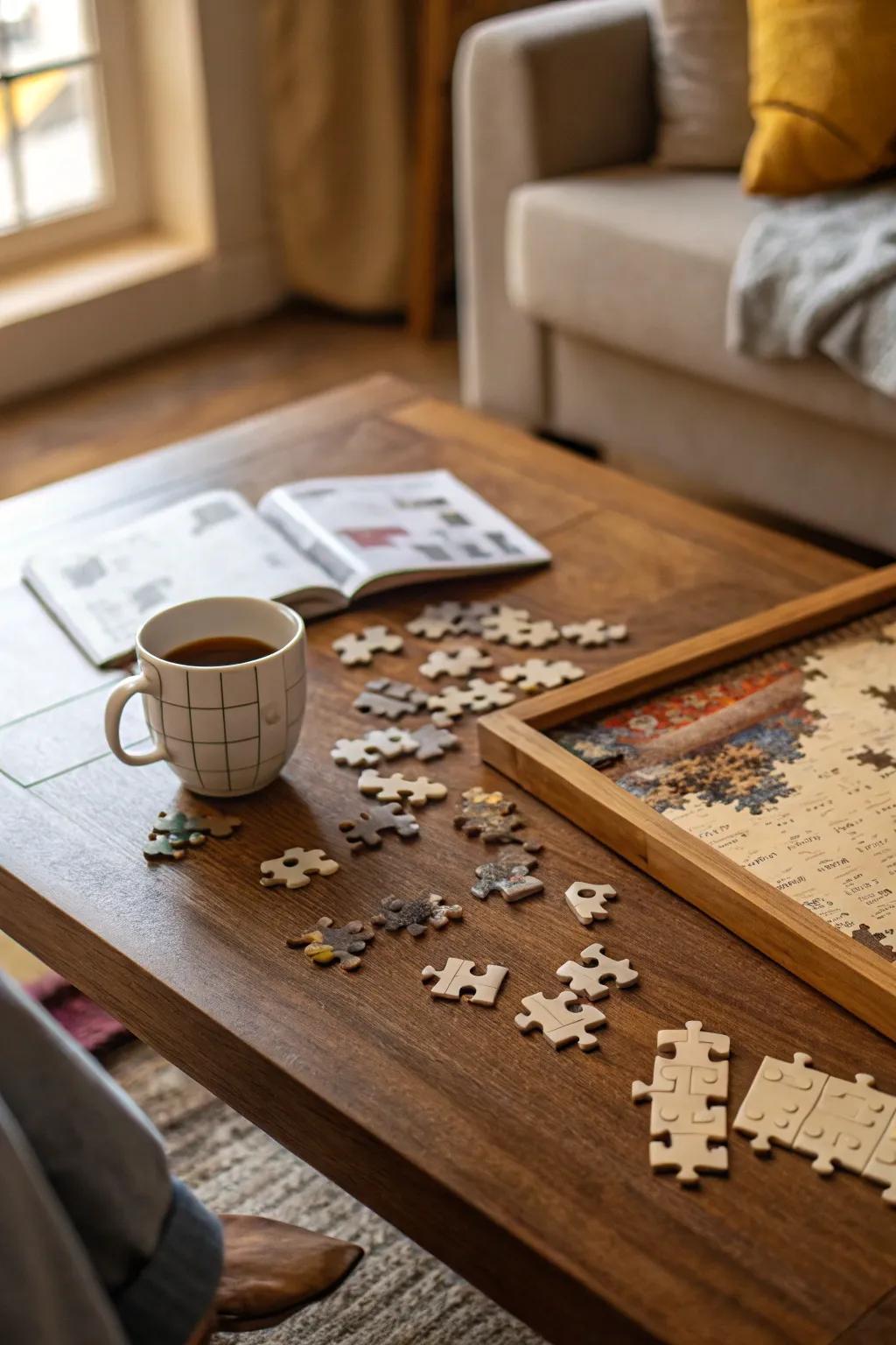 A handcrafted puzzle offers both entertainment and beauty.