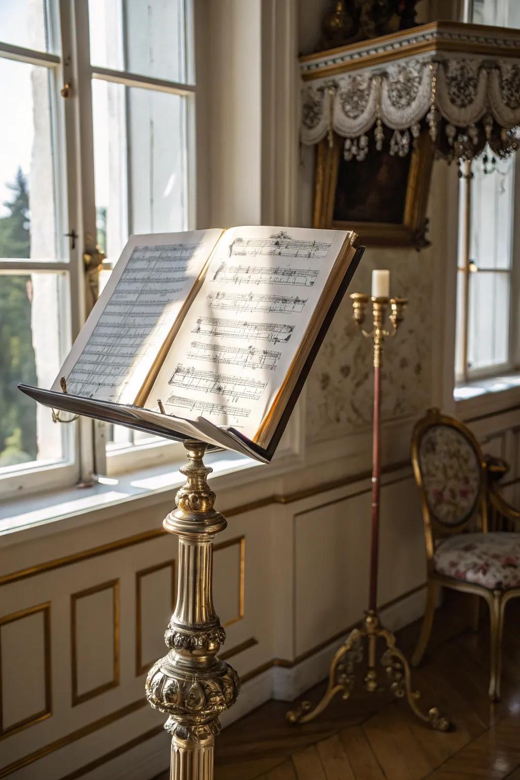 Blend art with function using a decorative music stand.