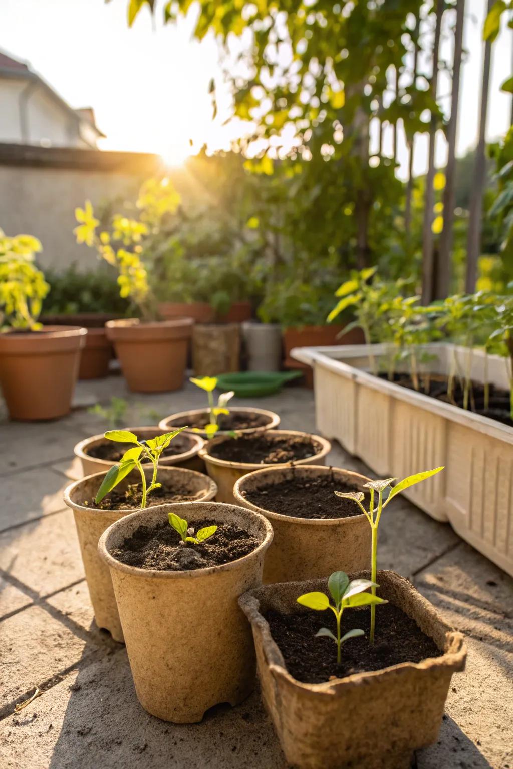 Eco-friendly pots are a sustainable choice for starting seedlings.