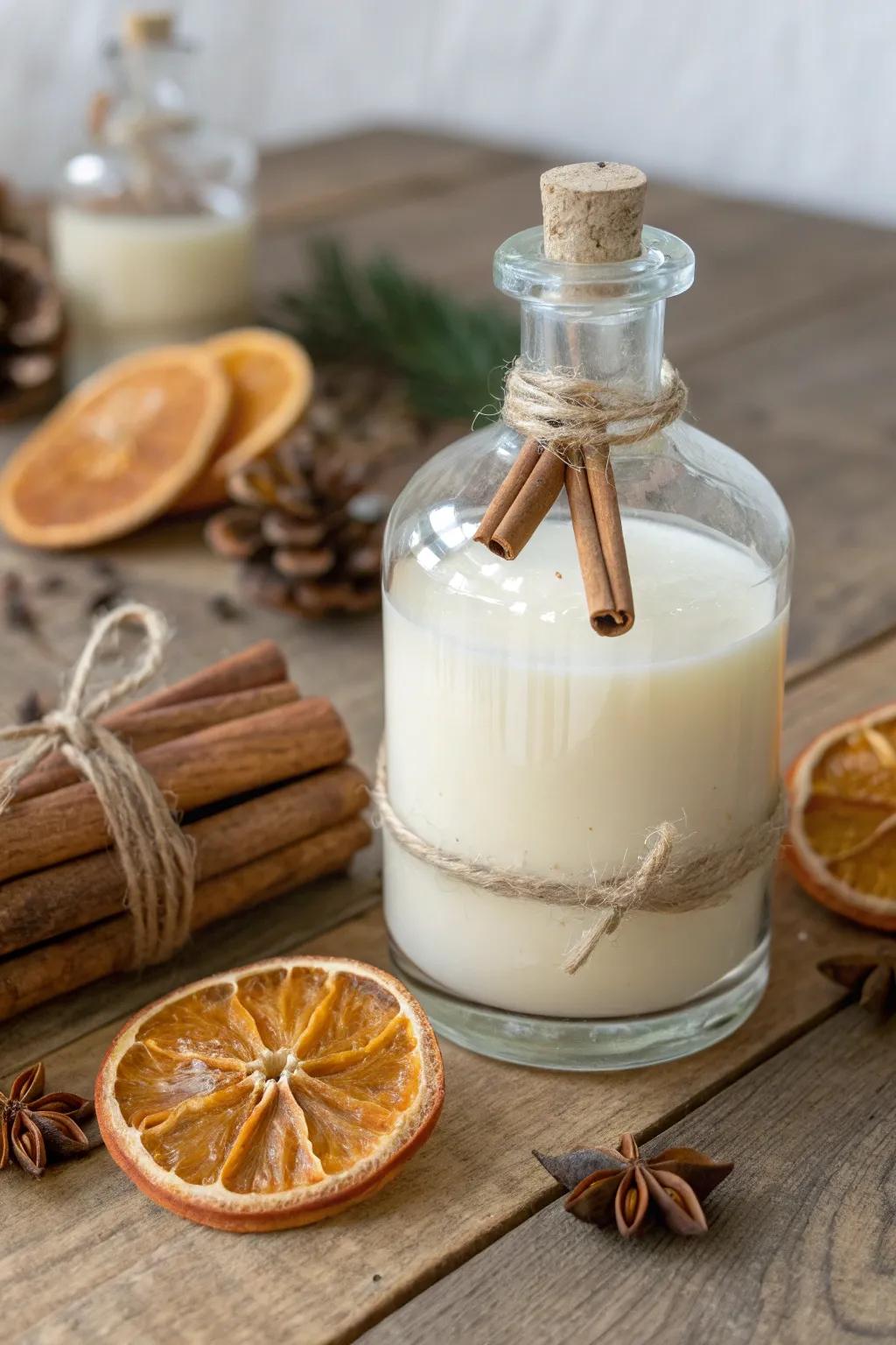 Elevate your gift-giving with these elegant glass bottle candles, infused with cozy scents.