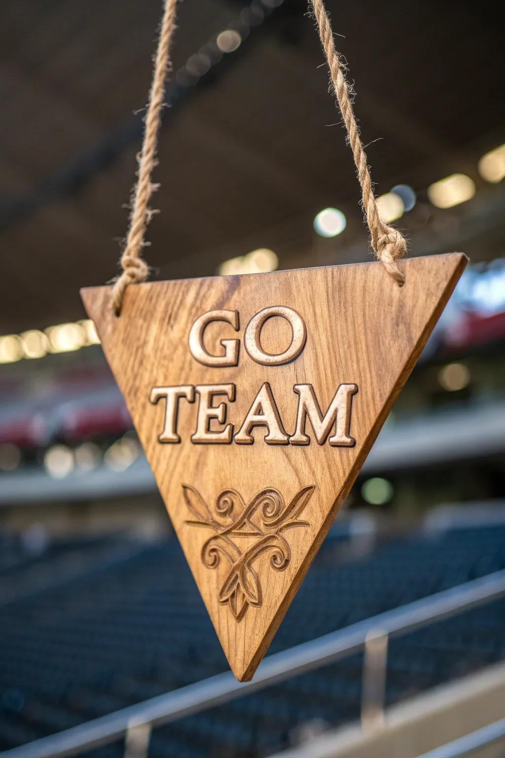 Elevate team spirit with a uniquely crafted triangular sign. #Craftsmanship #TeamSpirit