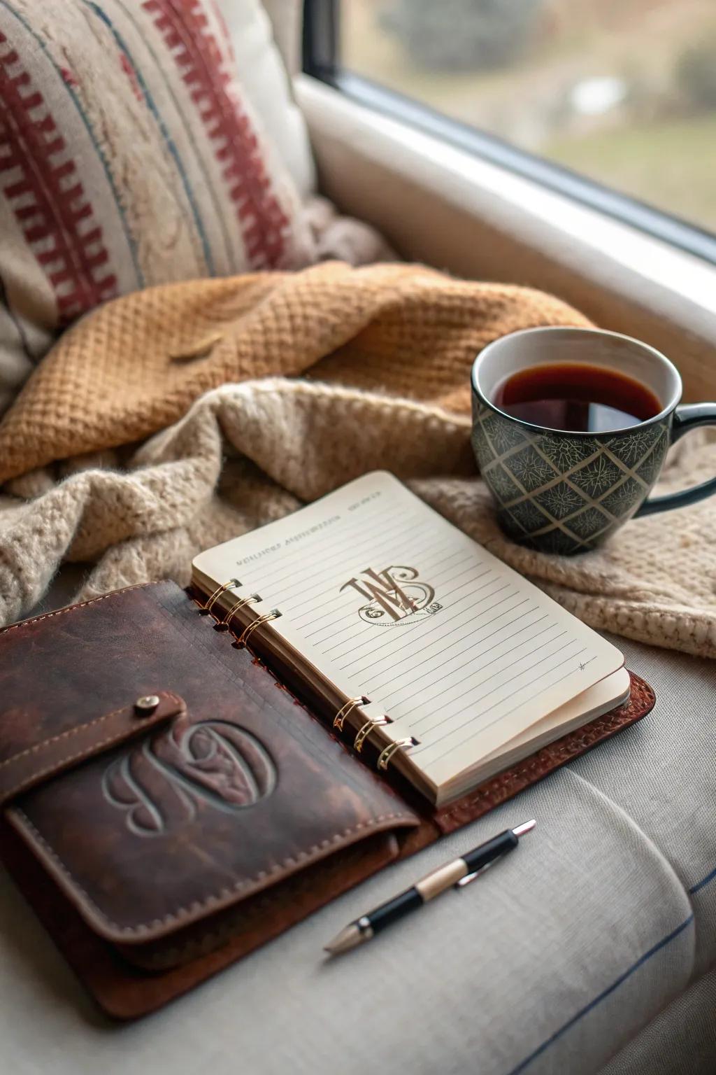 A personalized leather journal for deep thoughts and reflections.