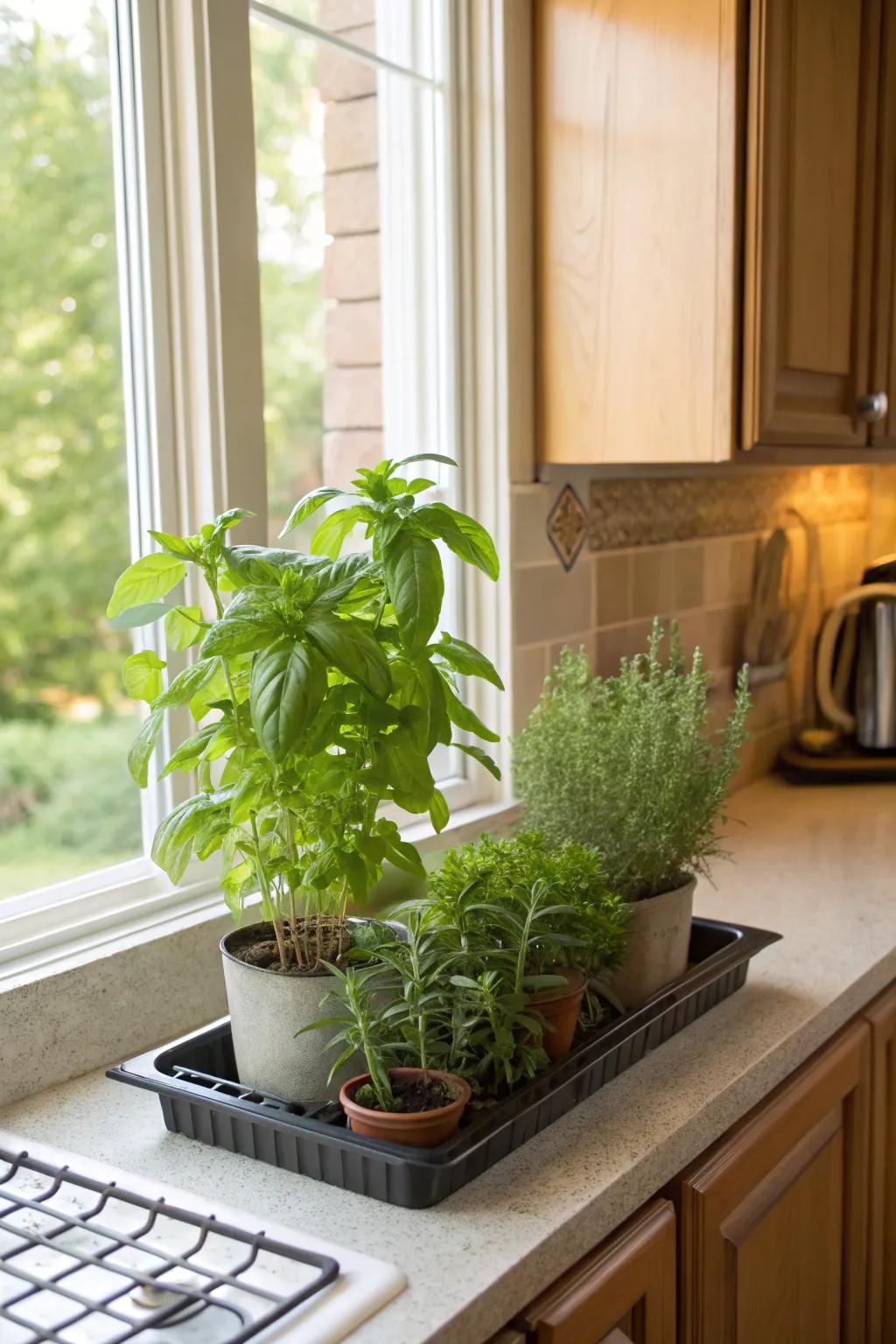 Grow fresh herbs right in his kitchen.