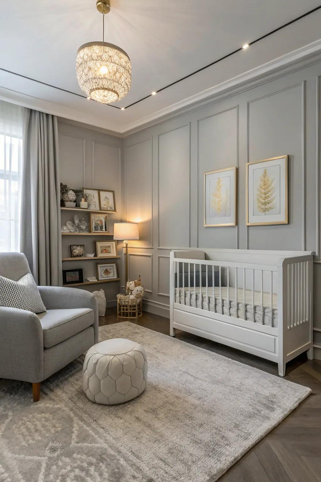 A sophisticated grey nursery with a timeless aesthetic.