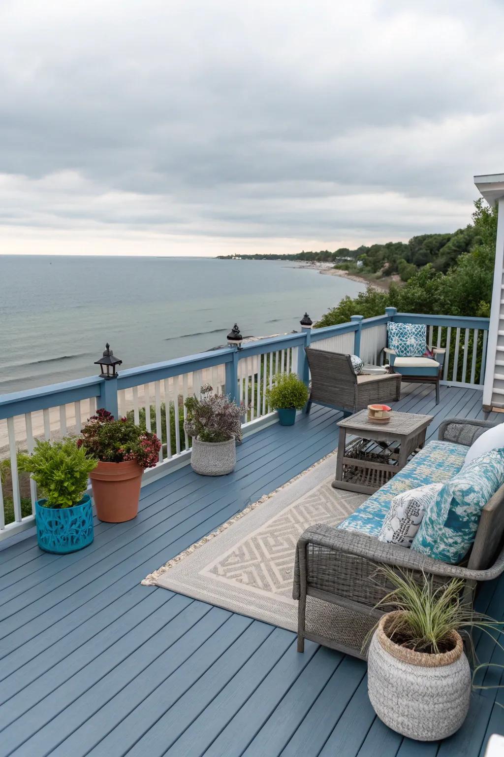 A grey and blue deck that evokes a cool, coastal vibe.