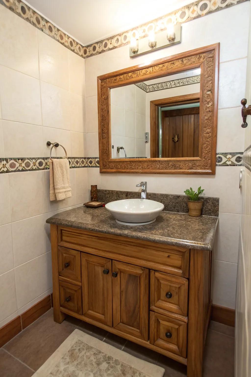 Natural elements bring warmth and texture to this guest toilet.