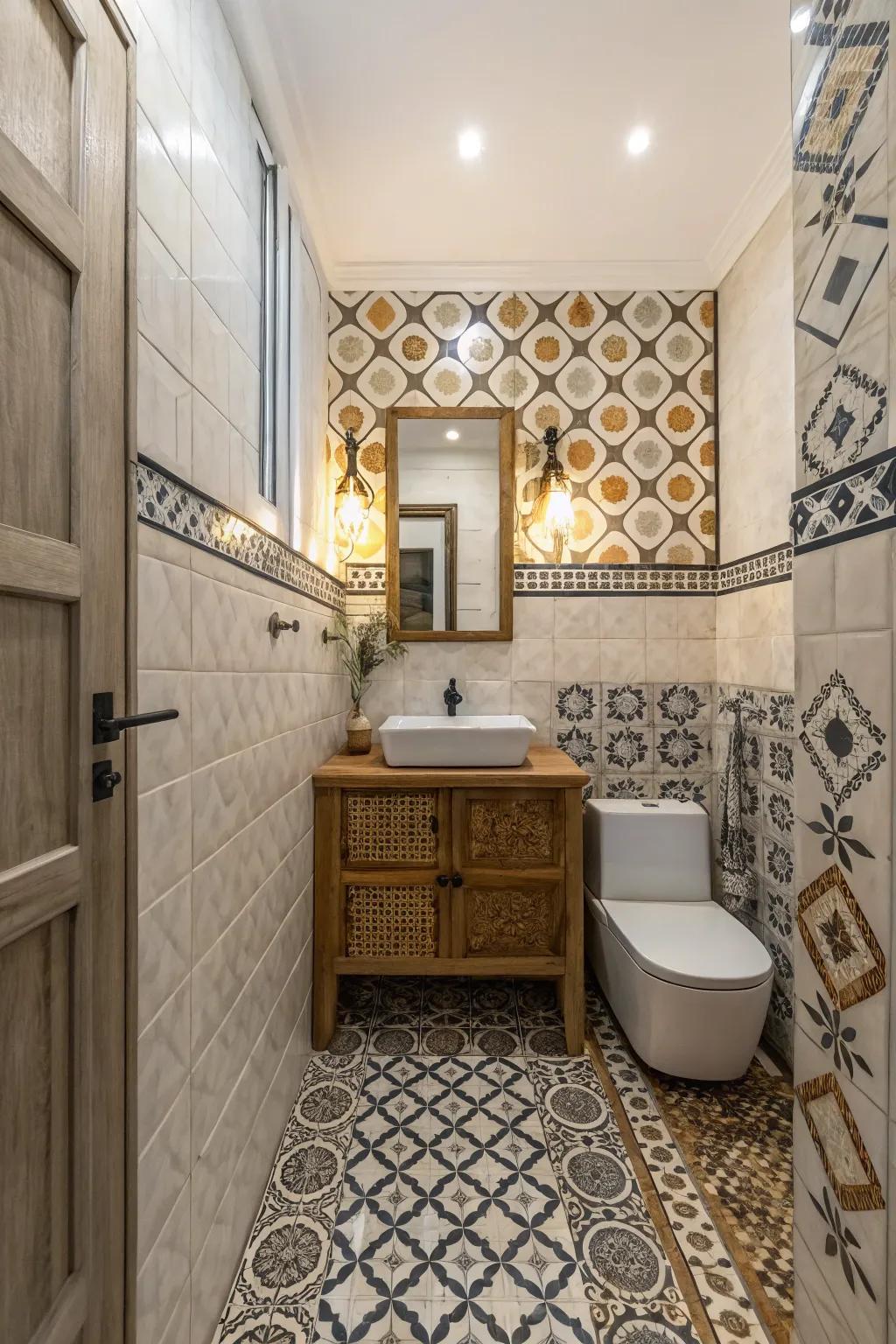 Diverse tile patterns add visual interest and texture.