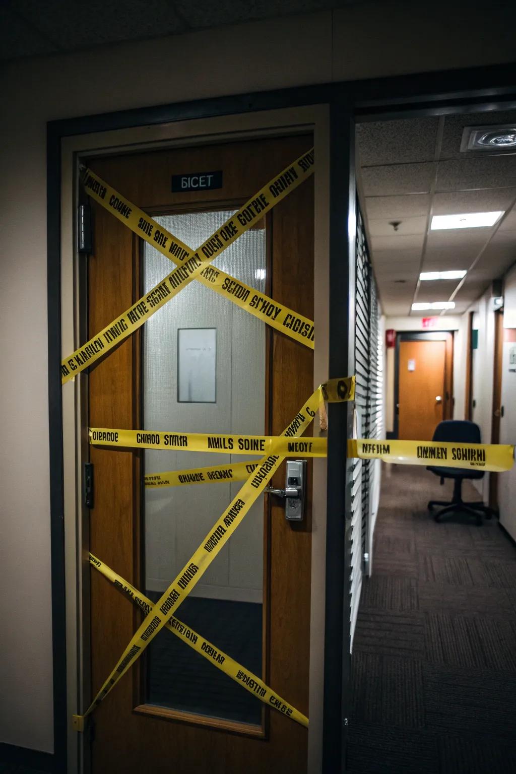 Simple yet spooky, a caution tape door makes an easy Halloween statement.