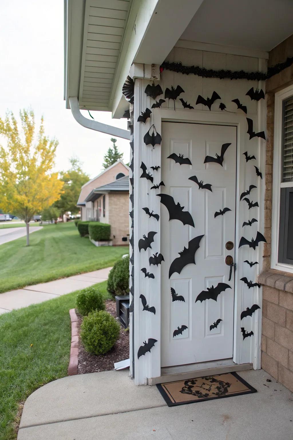 A swarm of bats creates a dramatic Halloween entrance.