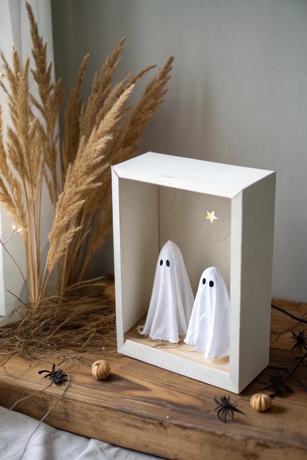Peek into a serene haunted world with this minimalist ghostly diorama. Perfect for those who adore Scandinavian simplicity with a Boho twist!