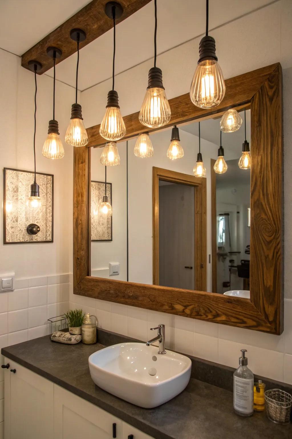 Edison bulbs add vintage elegance to bathroom spaces.