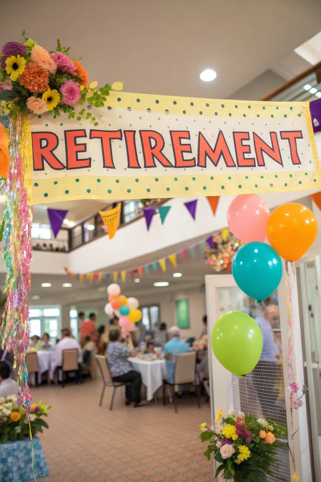 A vibrant retirement banner that adds a pop of color to the party.