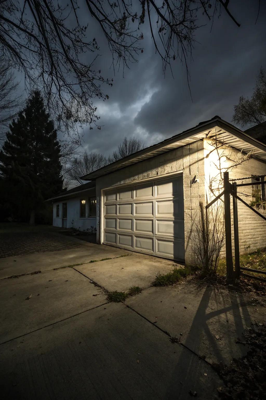 Set the mood with a spooky garage exterior.