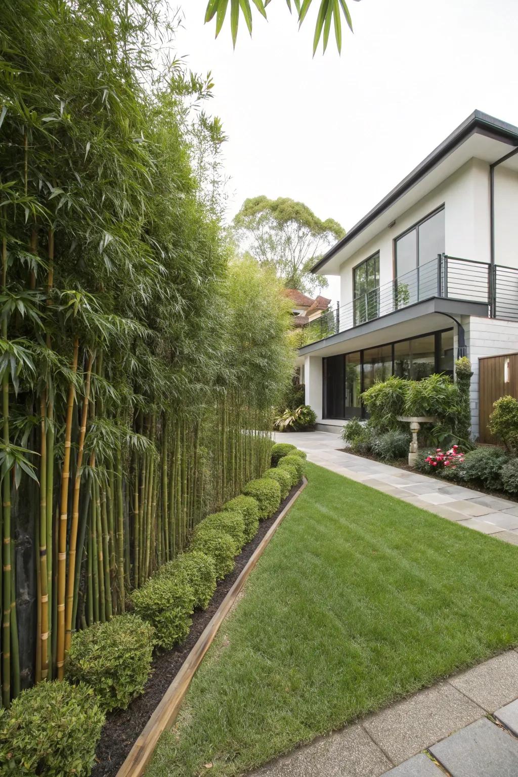 Tall bamboo hedges adding an exotic touch to the front yard.