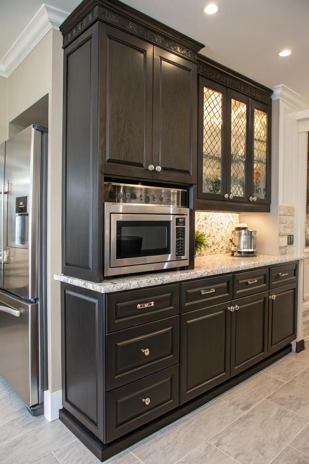 A custom cabinet can perfectly blend your microwave into the kitchen's design.