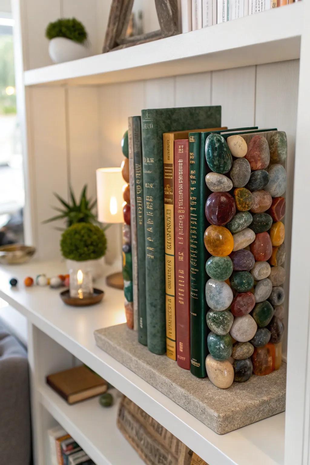 Artistic bookends add color and organization to any shelf.