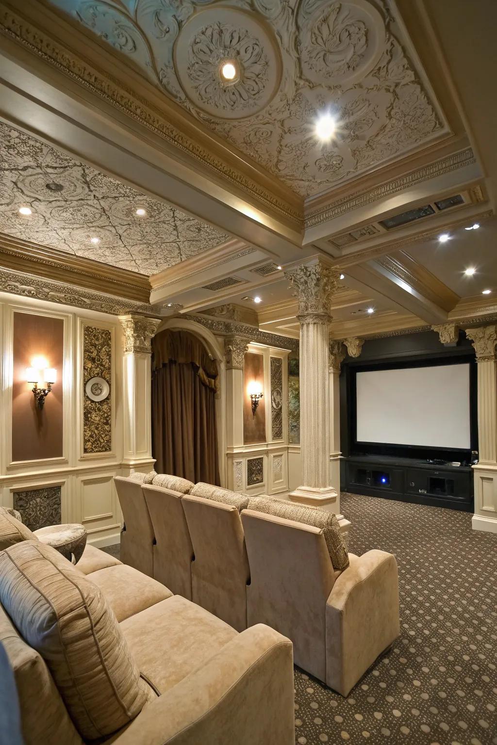 Crown molding adds a touch of elegance to any home theater.