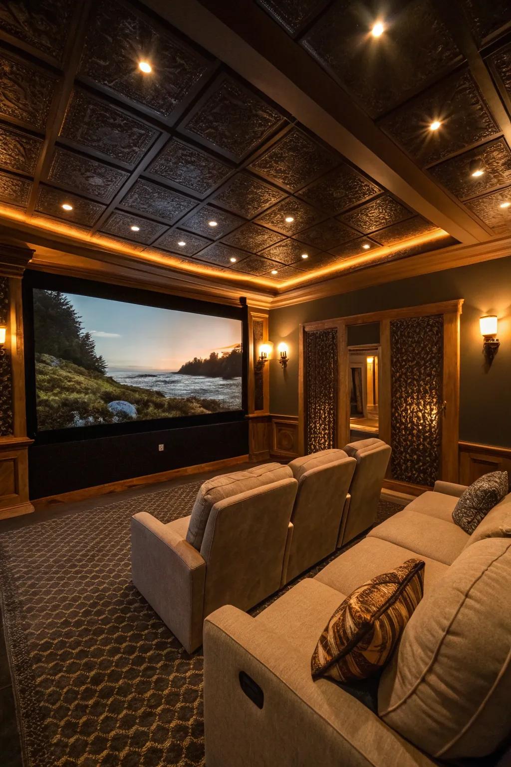 Mood lighting enhances the cinematic ambiance of your home theater.