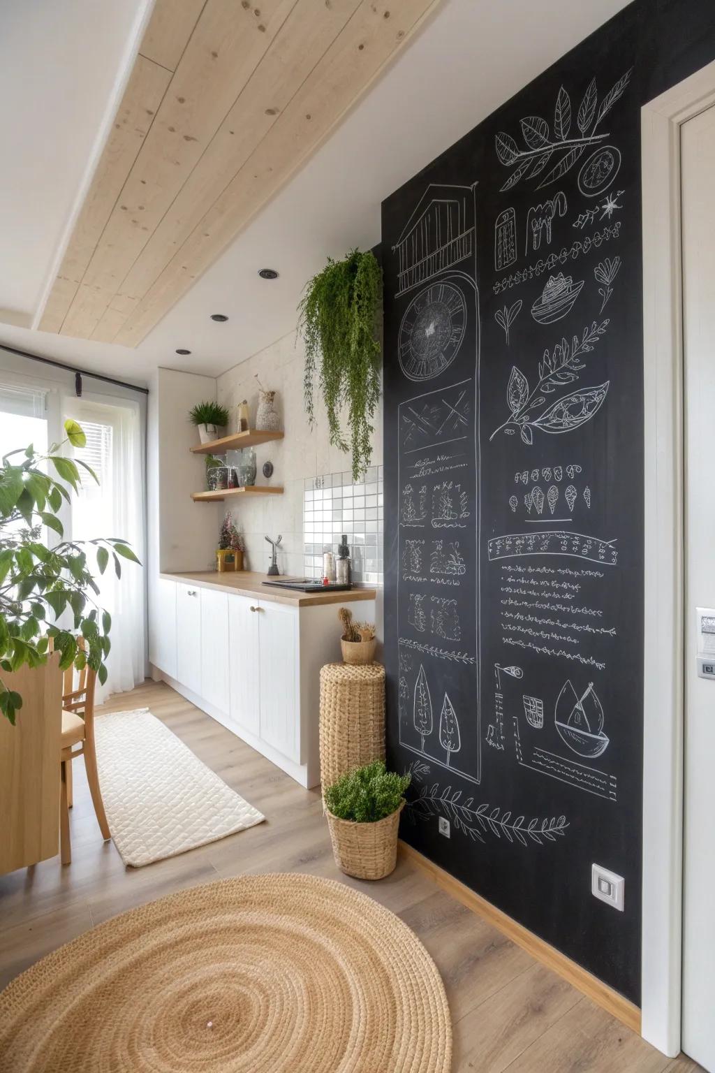 Unleash your inner artist with chic chalkboard walls – the perfect blend of function and flair in your kitchen!