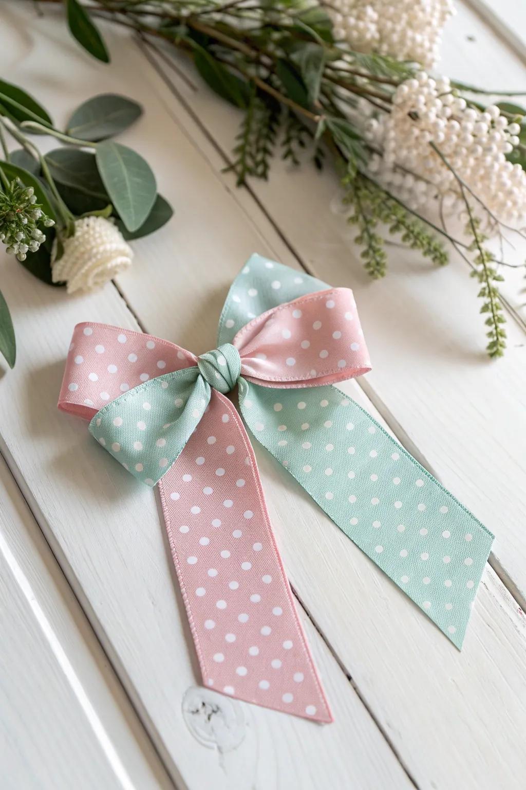Add a playful touch to any occasion with this charming polka dot ribbon bow, perfect for a minimalist Boho vibe!