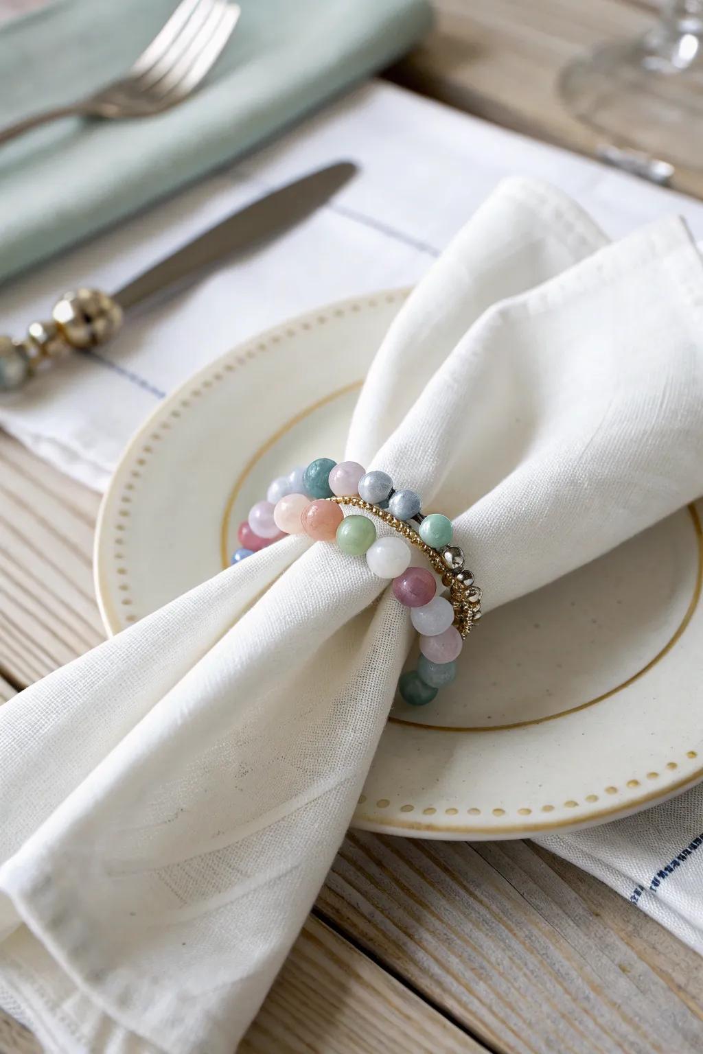 Add a touch of handcrafted elegance to your table with these customizable beaded napkin rings.