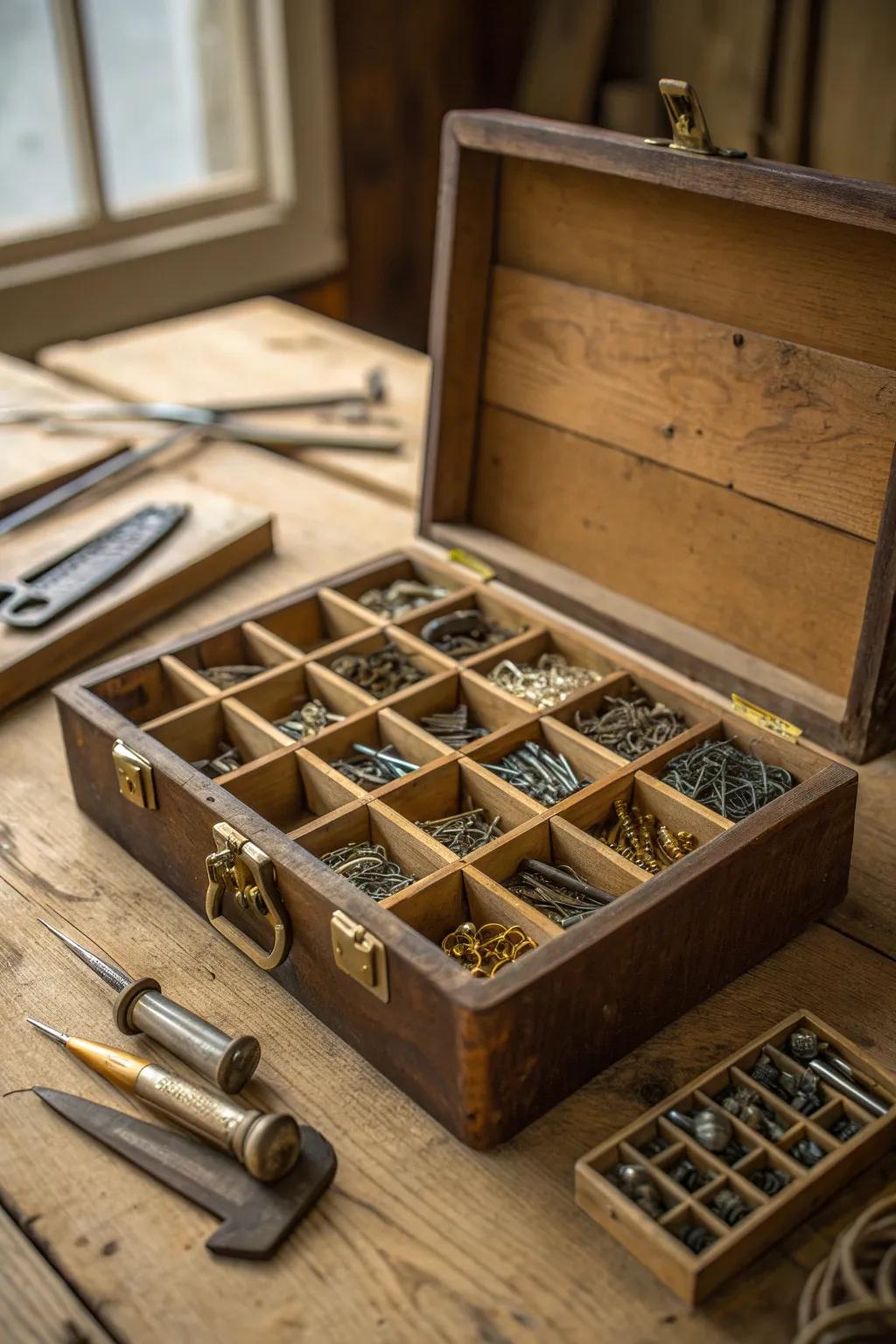 Transform your workspace with timeless organization using a vintage tackle box.