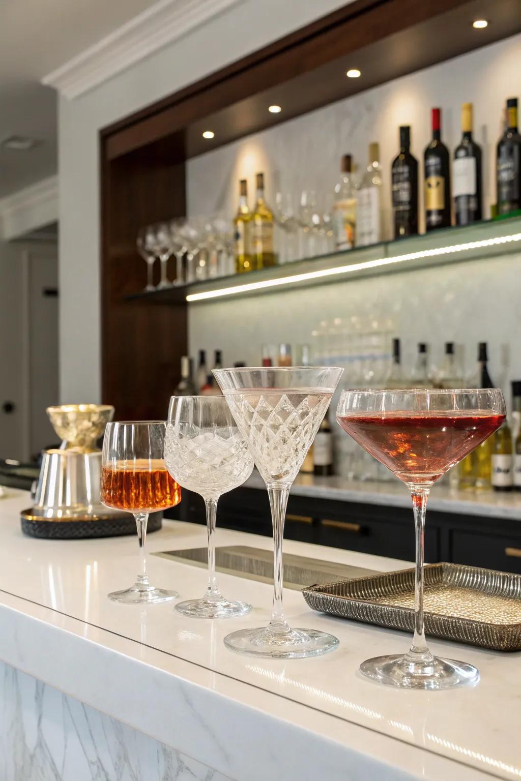 A mix of glassware styles brings charm and versatility to your bar.