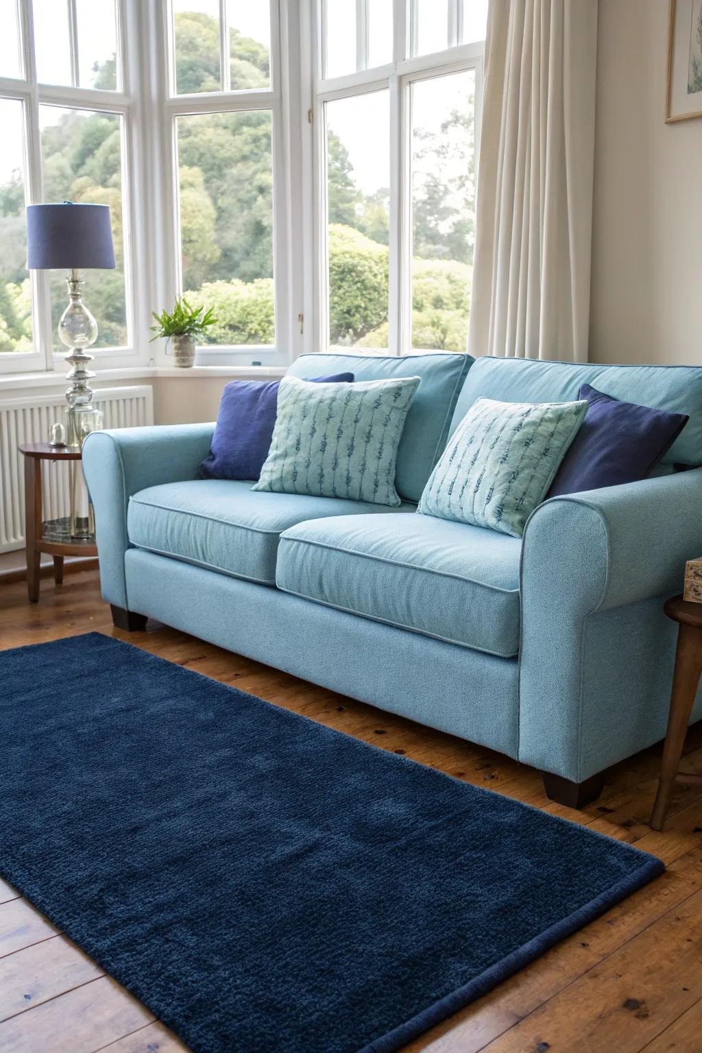 Layering shades of blue creates a cohesive and serene atmosphere.