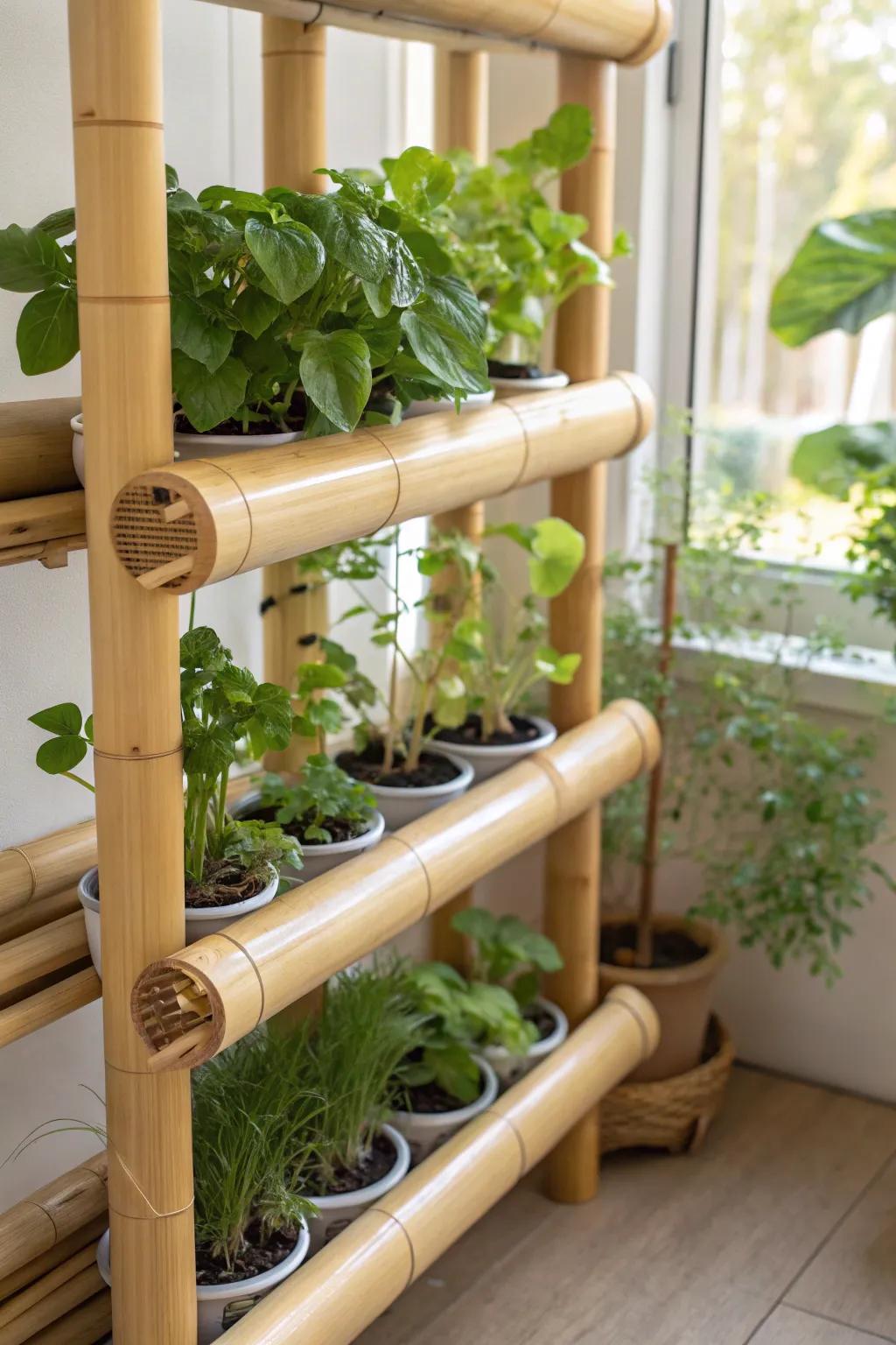 Embrace natural beauty with this stunning bamboo hydroponic design, where simplicity meets sustainability.