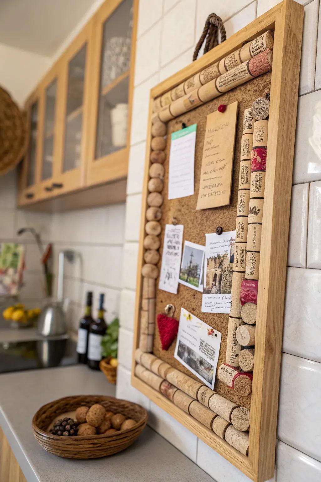 Create a charming bulletin board with wine corks.