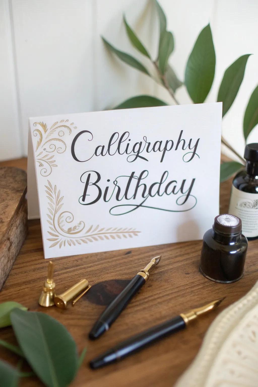 A beautifully hand-lettered calligraphy birthday card.