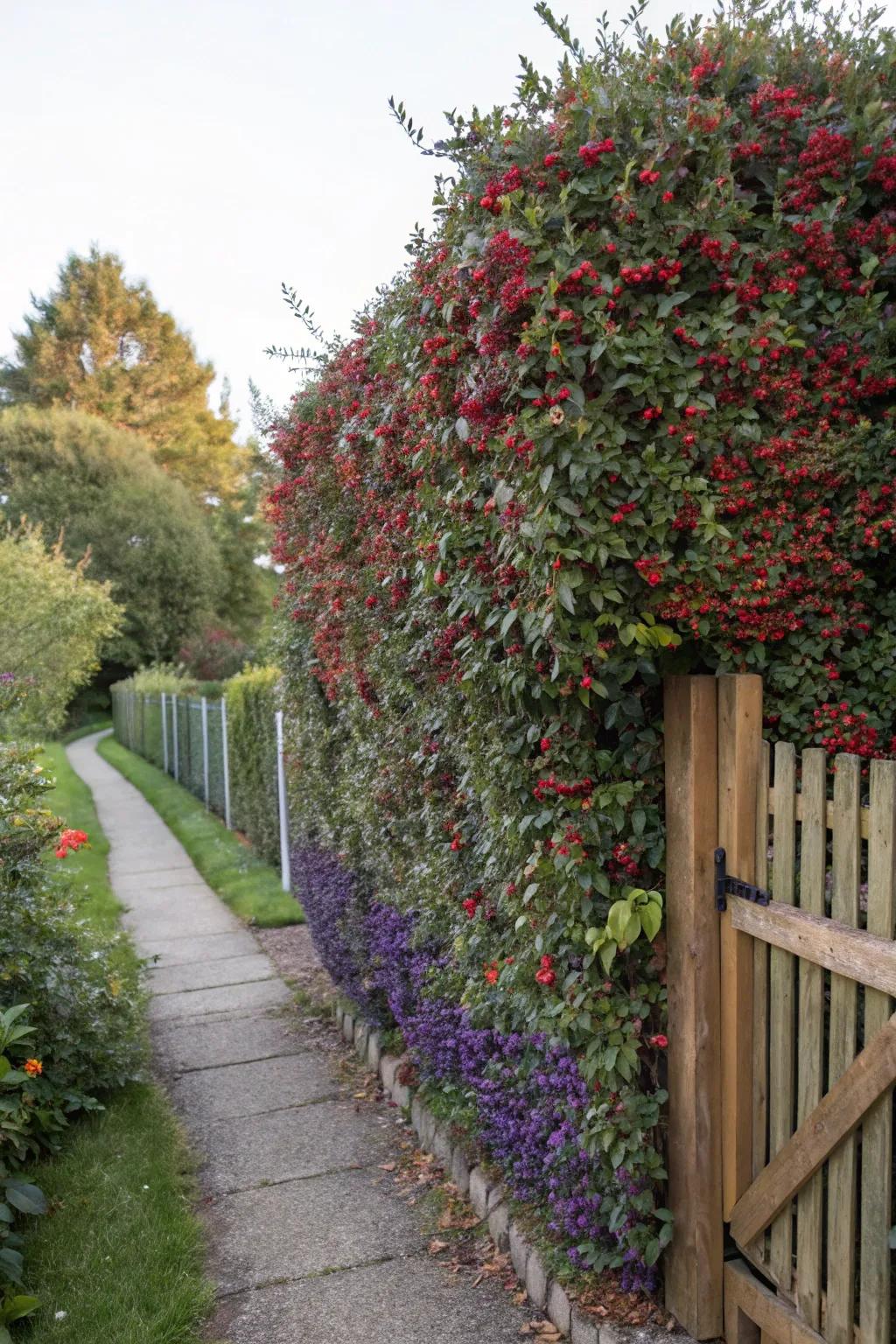 A towering berry hedge offering both privacy and produce.