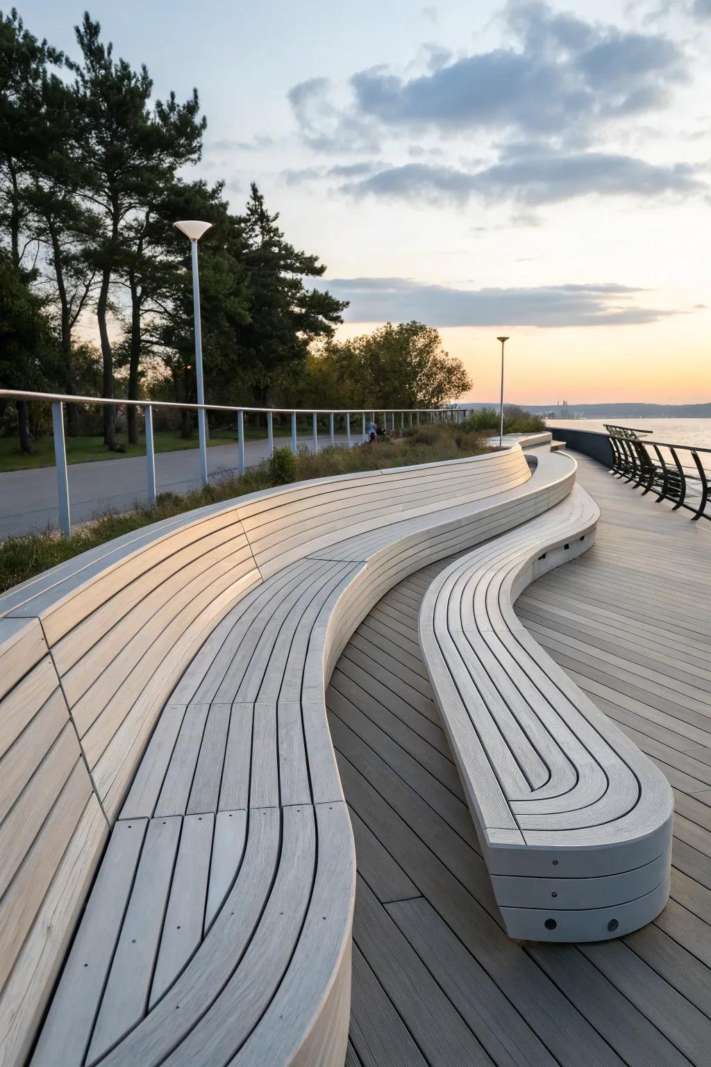 Benches that follow the deck’s contour for an elegant seating solution.