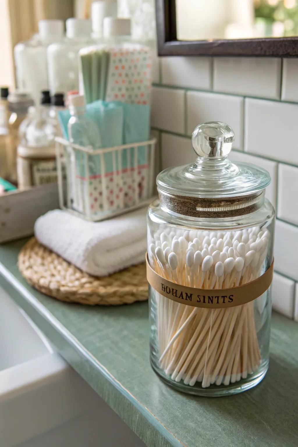 Add vintage charm with a practical Q-tip storage solution.