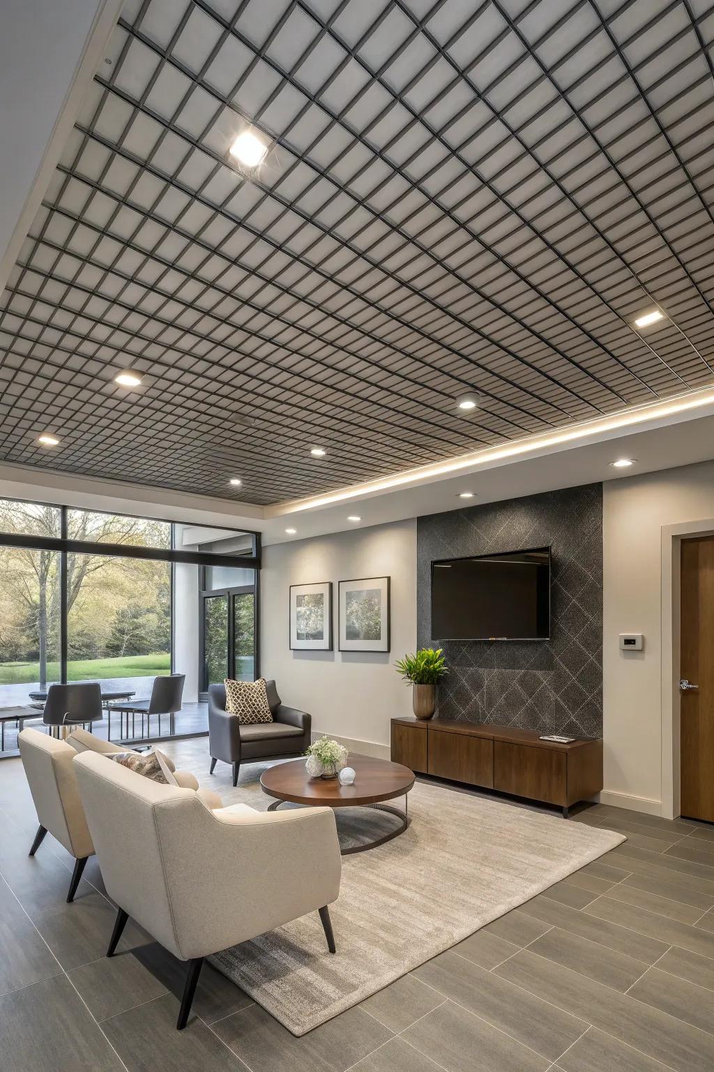 Grid-plank systems provide a modern and efficient ceiling solution.