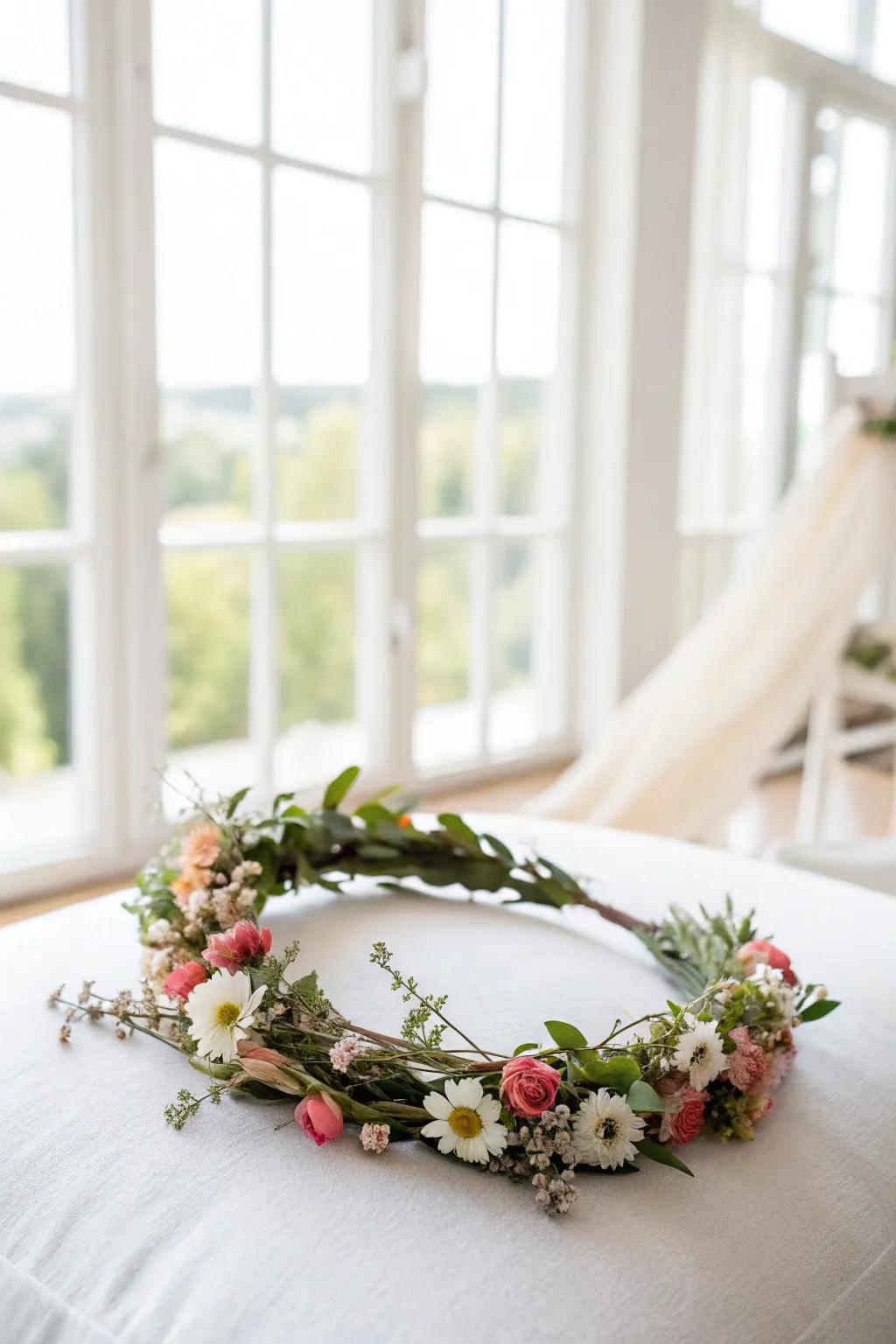 Bohemian flower crown perfect for brides and bridesmaids.