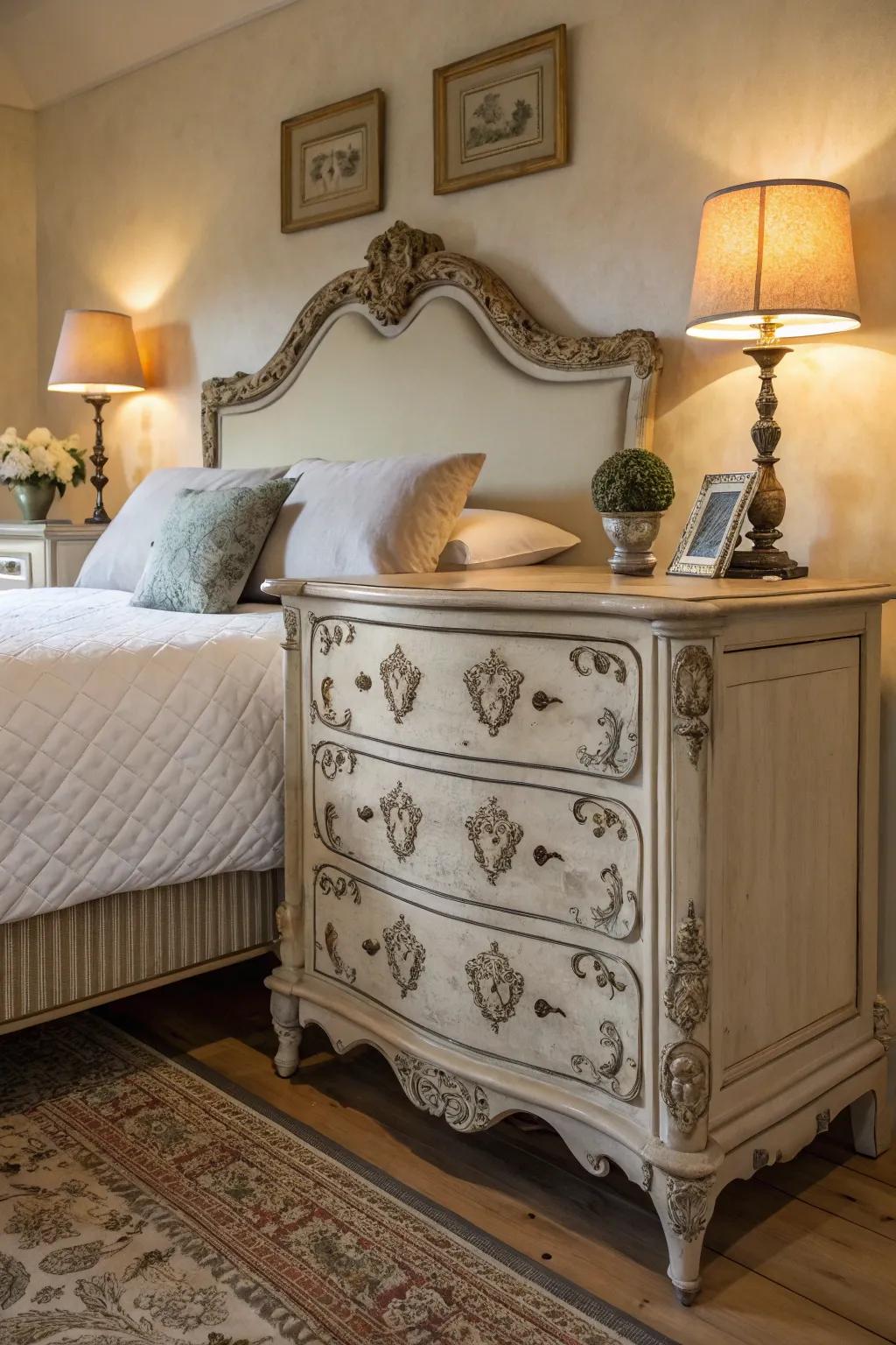 A vintage dresser brings character and charm to your bedroom decor.