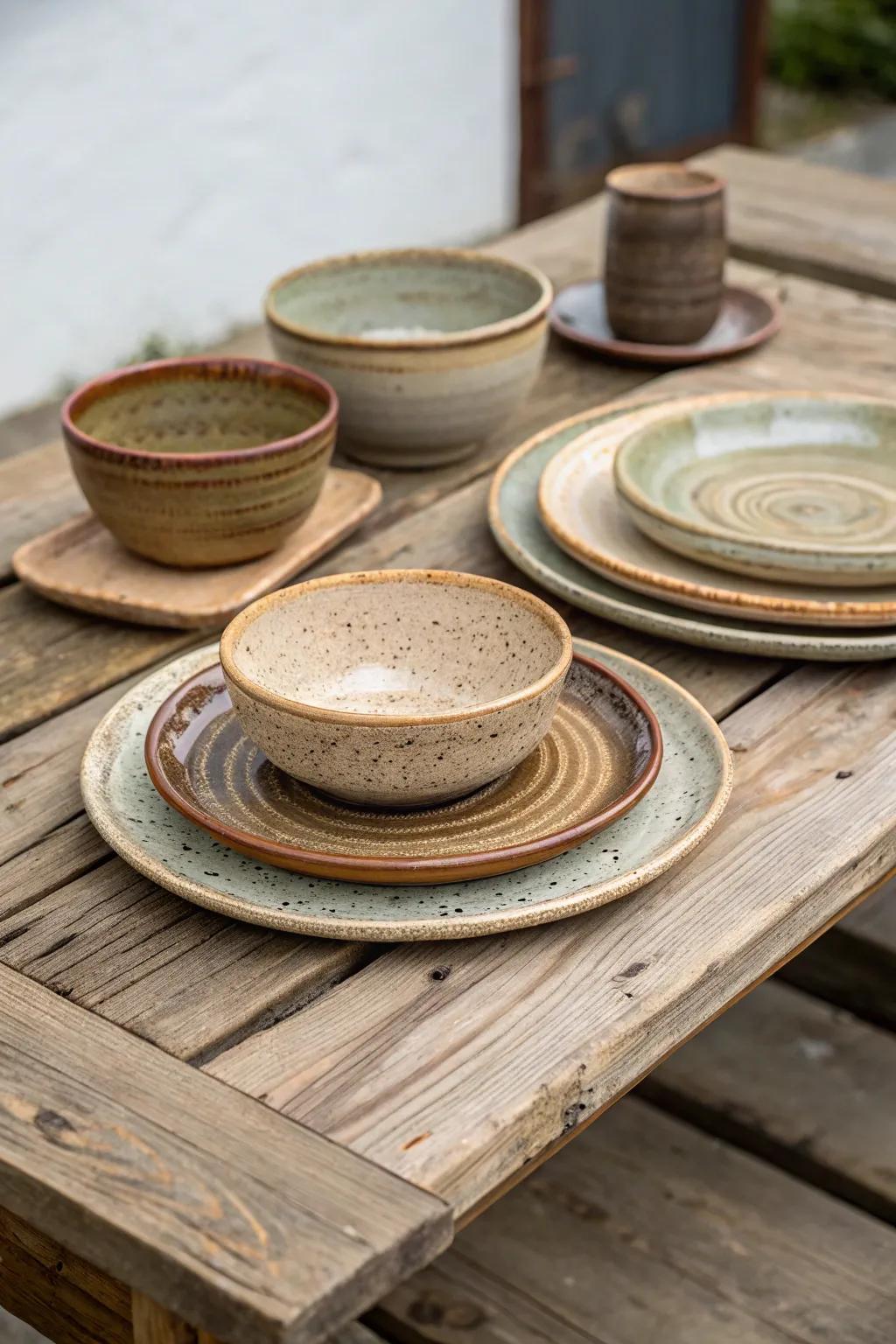 Handmade pottery adds artisanal charm to any table.