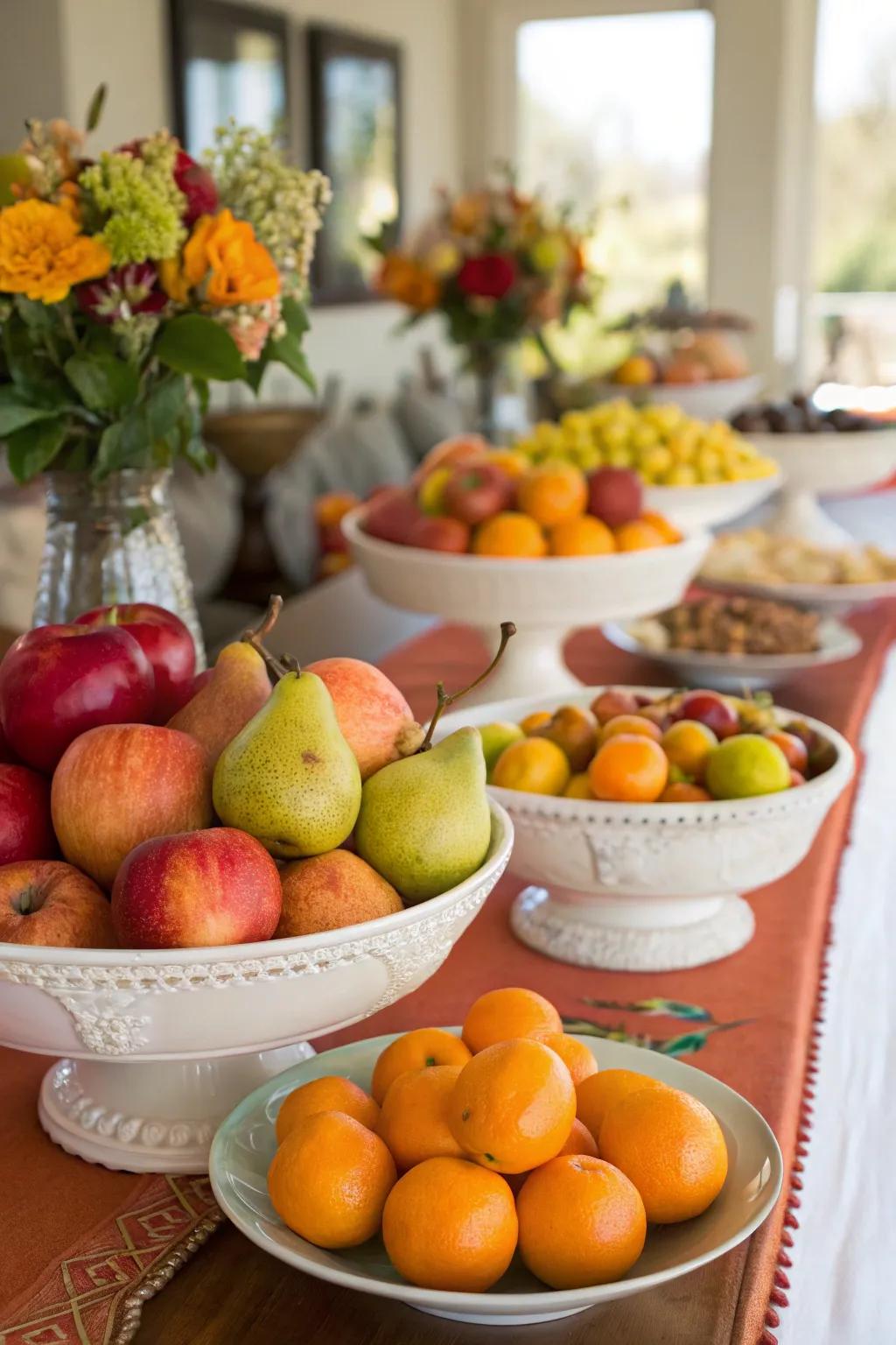 Seasonal fruits add color and freshness to your decor.