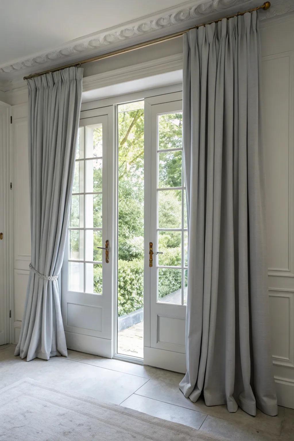 Subtle gray curtains blending perfectly with the minimalist decor.