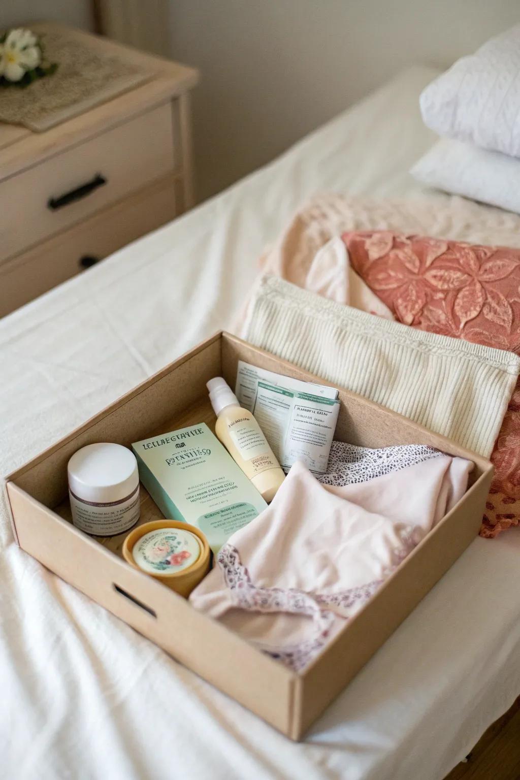 A thoughtful care kit to aid in postpartum recovery.