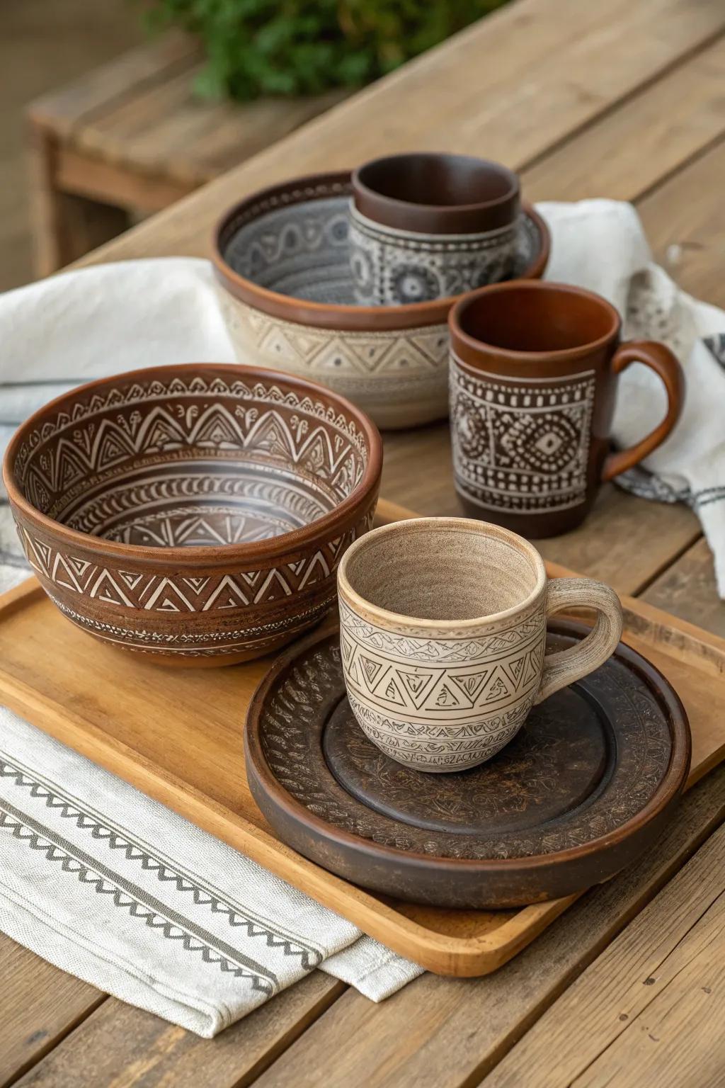 Add artisanal charm with a handcrafted pottery set.