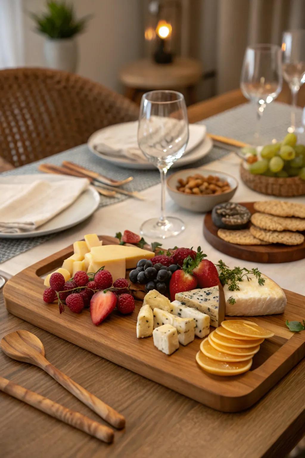 A handcrafted wooden serving board, perfect for elegant entertaining and everyday use.