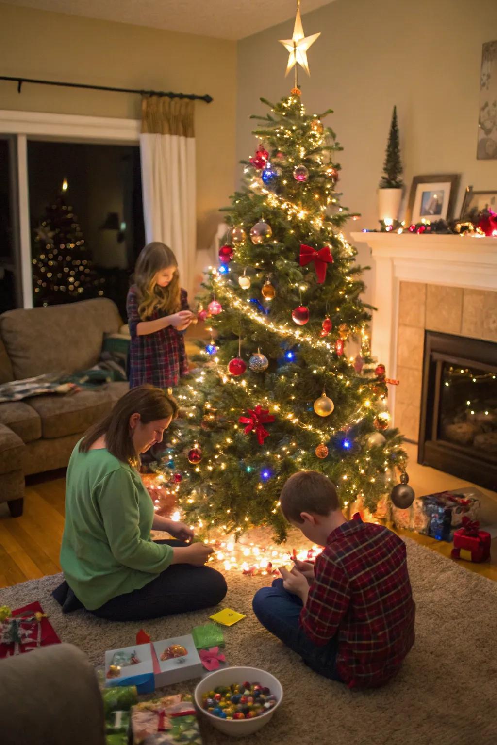 A Christmas tree decorated with love and personal touches.