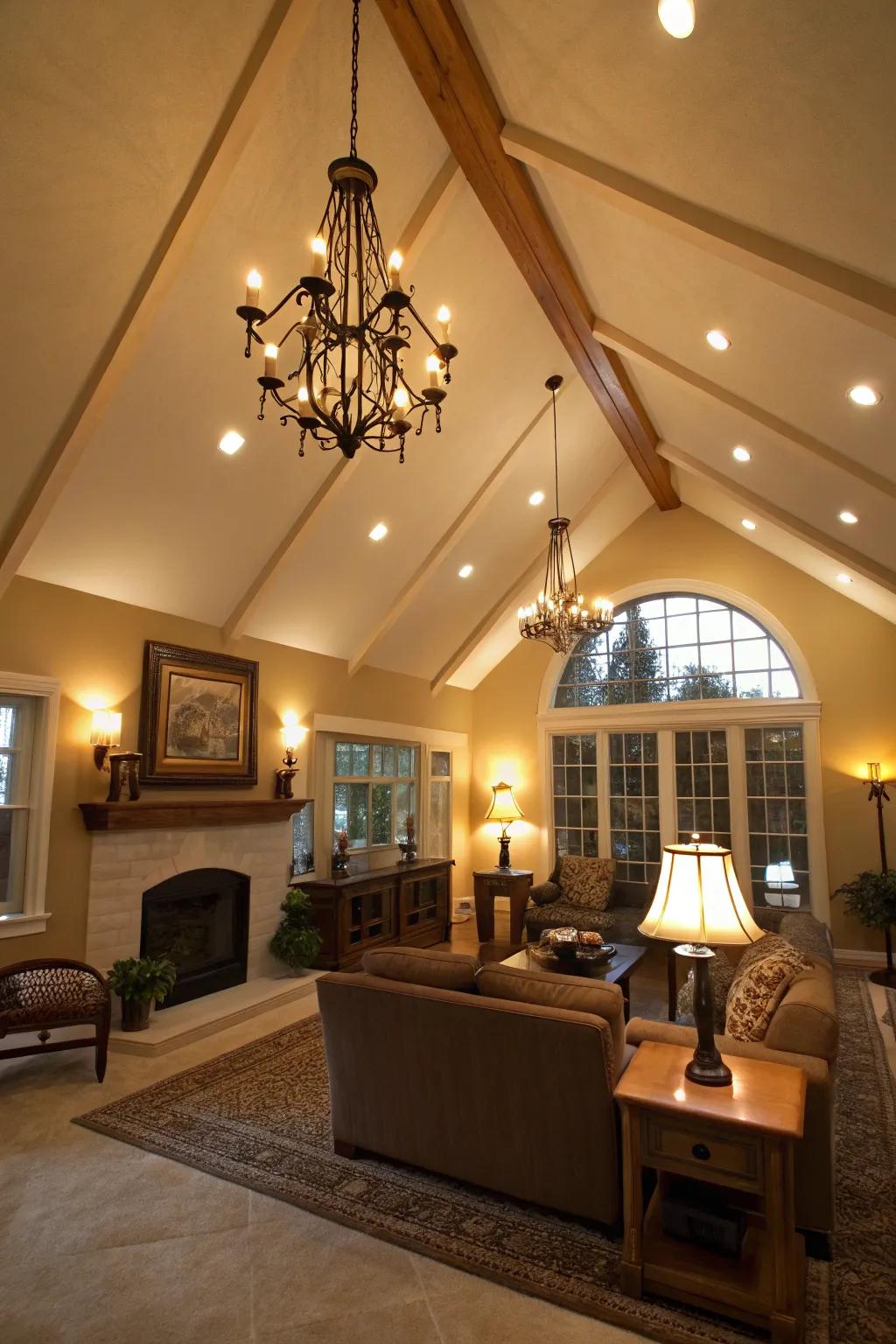 A living room showcasing a layered lighting approach.